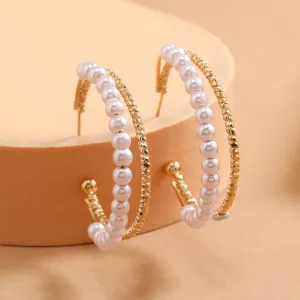 Women Fashion Simple C-Shape Beads Earrings
