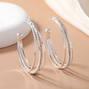 Women Fashion Exaggerated C-Shaped Rhinestone Earrings Simple Style