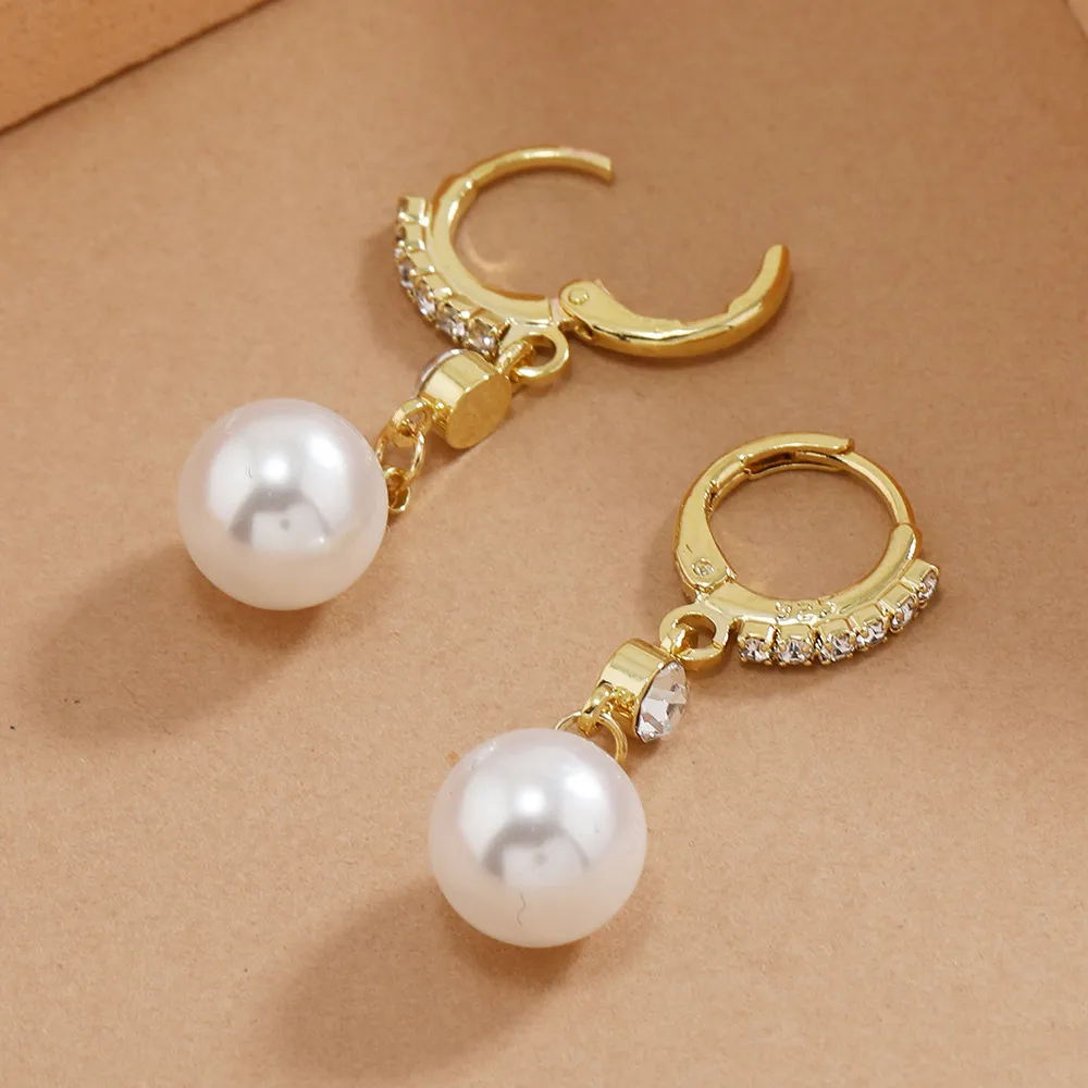 Women Fashion Elegant Pearl Zircon Earrings