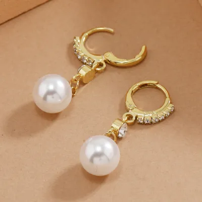 Women Fashion Elegant Pearl Zircon Earrings