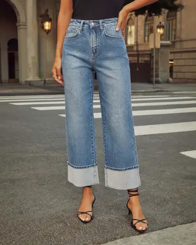 Women Casual Street High Waist Straight Leg Denim Jeans