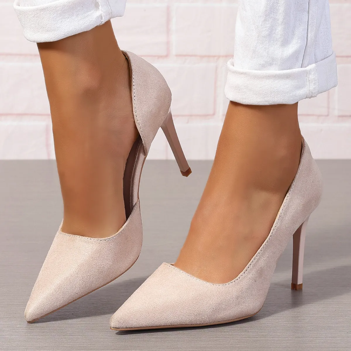 Women's Suede Solid Color Pointed-Toe High-Heeled Shoes Super High Heel