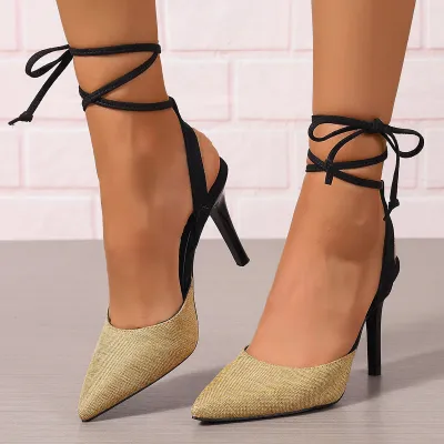 Women's Fashion Sexy Solid Color Pointed-Toe Lace-Up High Heel Shoes