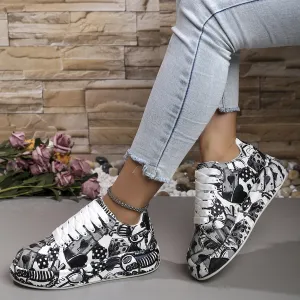 Women Fashion Casual Painted Graffiti Lace-Up Platform Sneakers