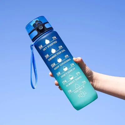 Simple Gradient Large Capacity Plastic Outdoor Sports Portable Water Cup with Straw 1000ml
