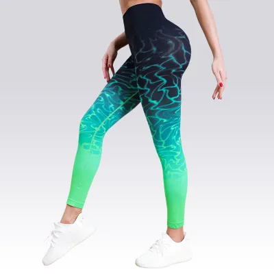 Women Casual Gradient Seamless High Waist Sports Leggings