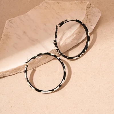 Women Retro Geometric Leopard Leather Large Circle Earrings