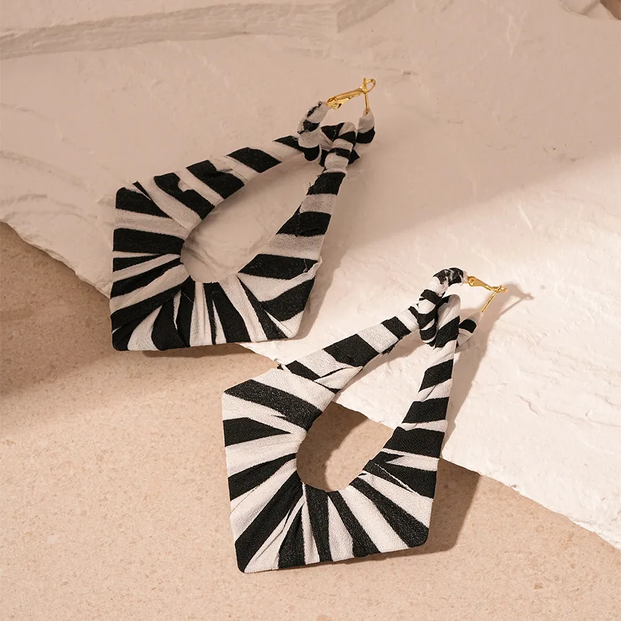 Women Fashion Exaggerated Contrast Color Fabric Winding Geometric Earrings