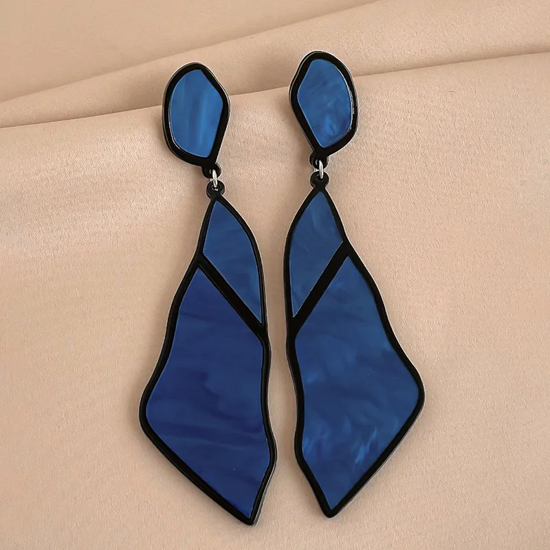 Women Fashion Retro Irregular Geometric Acrylic Oil Drop Long Earrings
