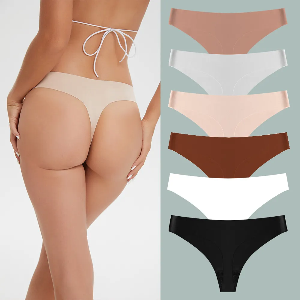 Women Sexy Solid Color Seamless Low Waist Thong Panties