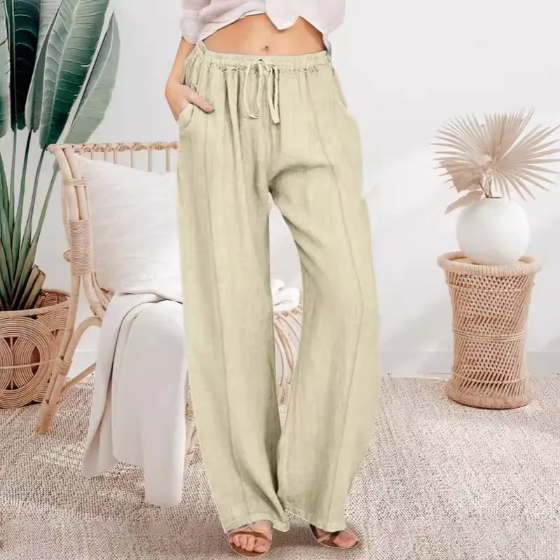 Women Casual Cotton Linen Loose Pants Solid Color
