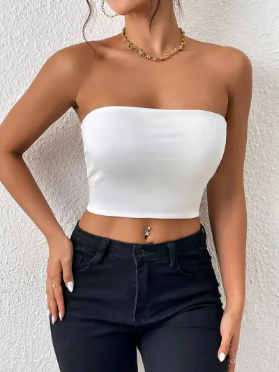 Women Fashion Sexy Solid Color Slim Fit Strapless Tube Top