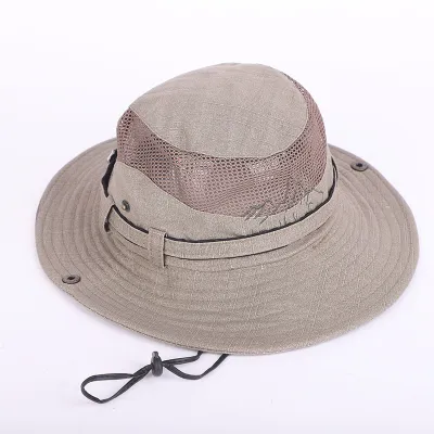 Men Fashion Casual Mesh Big Brim Drawstring Sun Hat