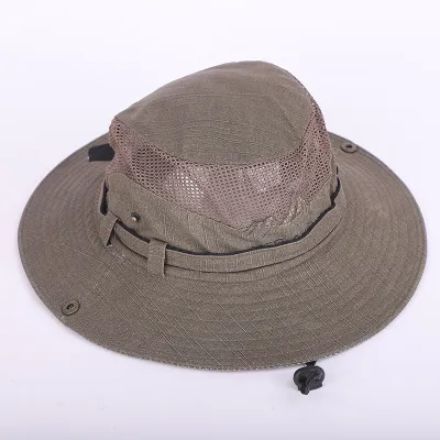 Men Fashion Casual Mesh Big Brim Drawstring Sun Hat