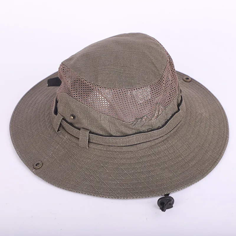 Men Fashion Casual Mesh Big Brim Drawstring Sun Hat