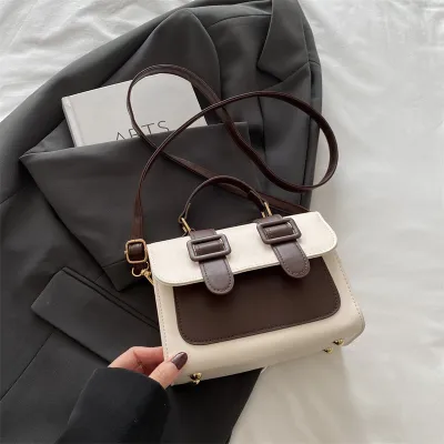 Women Fashion Simple Color Block Small Square PU Shoulder Bag