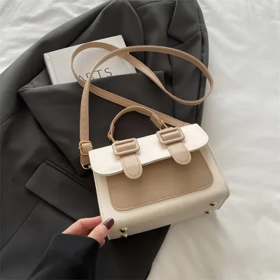 Women Fashion Simple Color Block Small Square PU Shoulder Bag