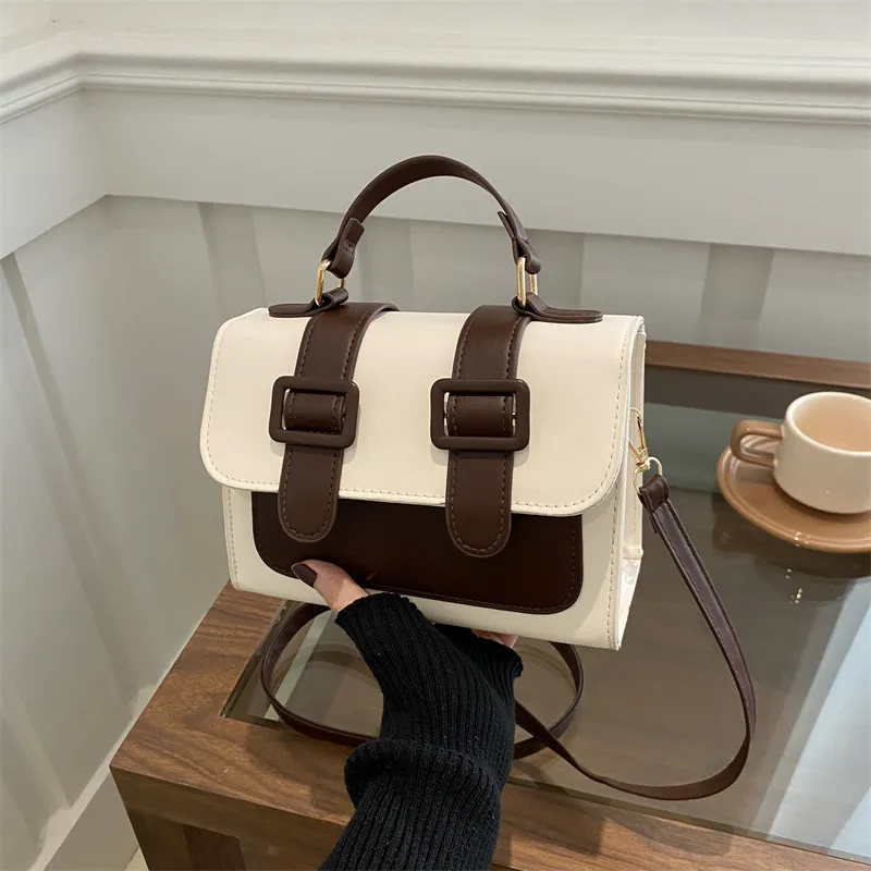 Women Fashion Simple Color Block Small Square PU Shoulder Bag