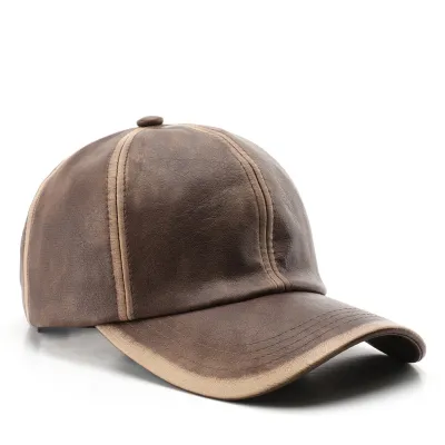 Men's Fashion Casual Retro Contrast Color Pu Leather Baseball Cap
