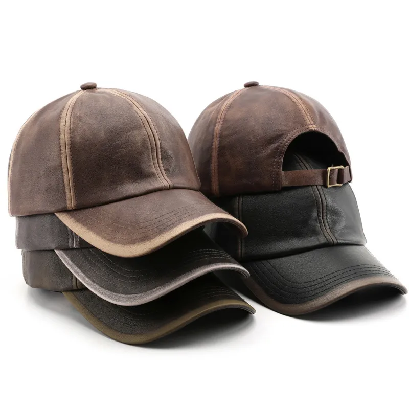 Men's Fashion Casual Retro Contrast Color Pu Leather Baseball Cap