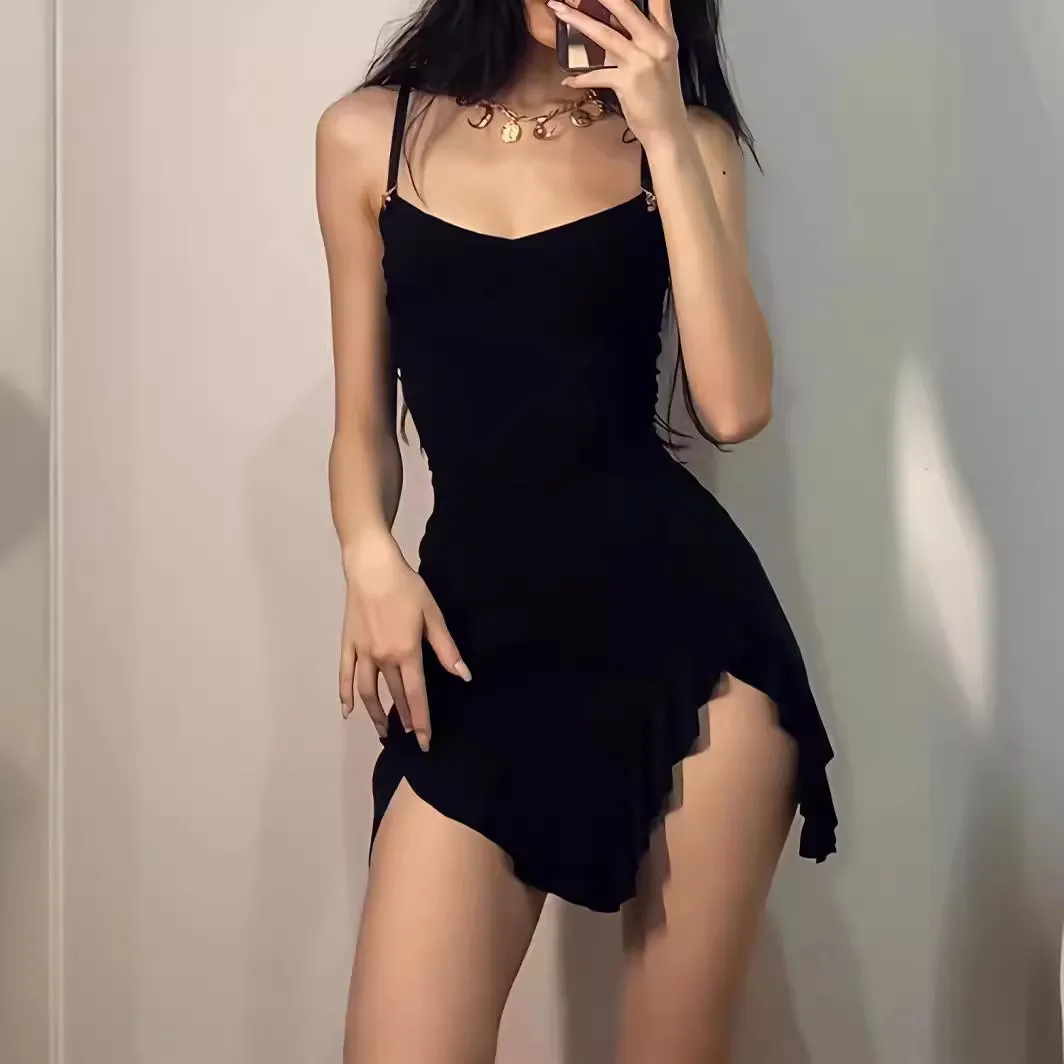 Women Nightclub Fashion Sexy Irregular Spaghetti Strap Slim Fit Dress