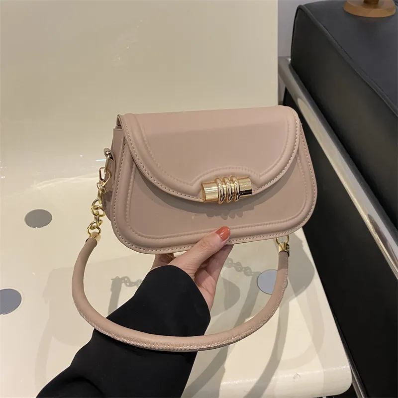Women Fashion Casual Solid Color Chain Small Square PU Shoulder Bag