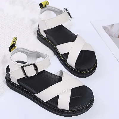 Women Casual Solid Color Strap Platform Sandals PU Round Toe