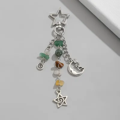 Fashion Star Moon Tooth Turquoise Tassel Chain Keychain Bag Ornament