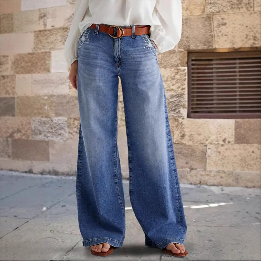 Women Casual Straight Wide Leg Jeans