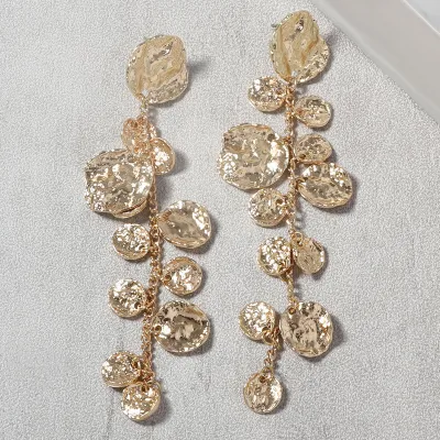 Women Fashion Retro Geometric Round Long Earrings