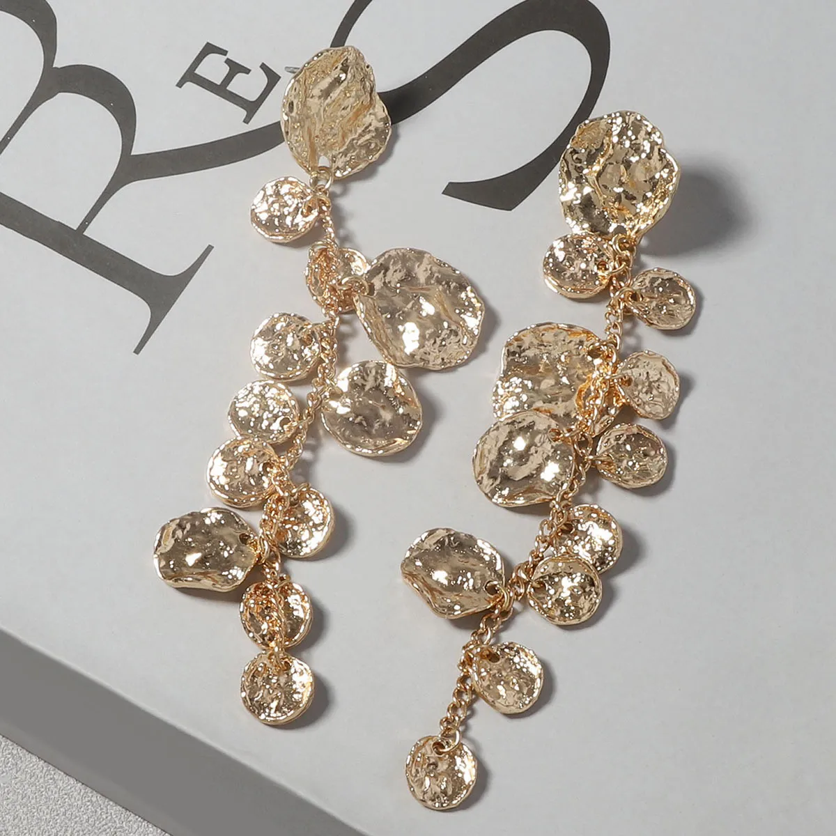 Women Fashion Retro Geometric Round Long Earrings