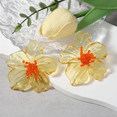 Women's Fashion Exaggerated Acrylic Transparent Floral Stud Earrings