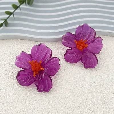 Women's Fashion Exaggerated Acrylic Transparent Floral Stud Earrings