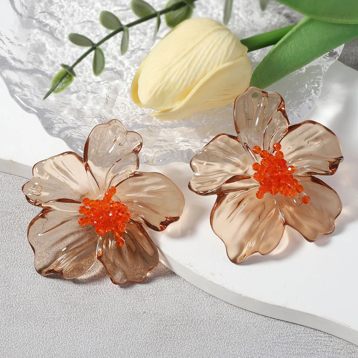 Women's Fashion Exaggerated Acrylic Transparent Floral Stud Earrings