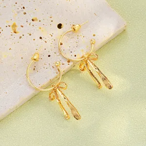 Women Fashion Solid Color Bowknot Dangle Earrings