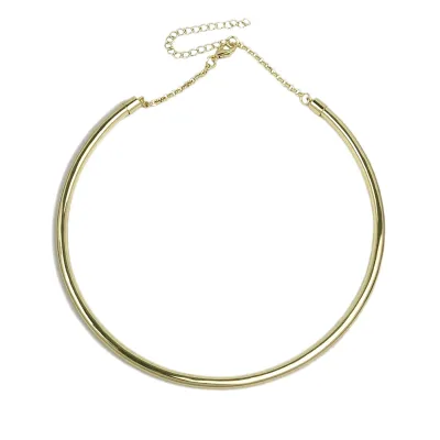 Women Fashion Simple Copper Tube Metal Geometric Circle Pendant Necklace with Water Wave Chain
