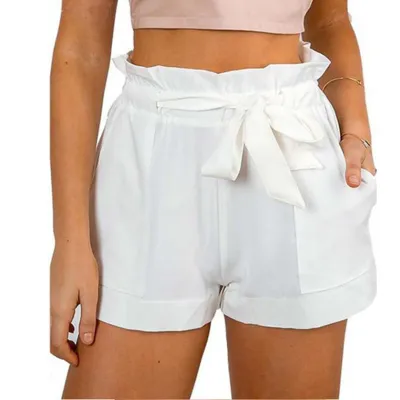 Women Fashion Casual Solid Color Pleated Elastic Wide Leg High Waist Shorts