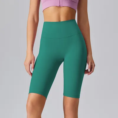 Women's High Waist Yoga Stretch Shorts - Solid Color Sportswear Bottoms
