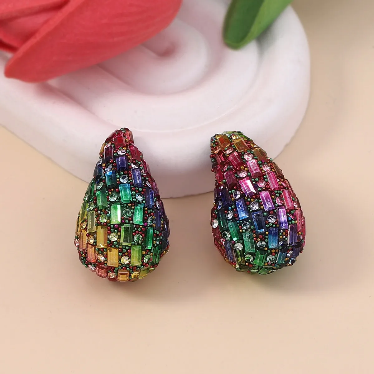 Women's Fashion Gradient Multicolor Water Drop Rhinestone Drop Earrings