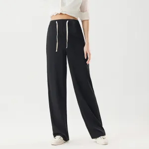 Pregnant Women Casual Solid Color Ice Silk Drawstring Sports Wide-Leg Pants