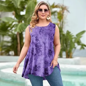 Women Casual Plus Size Tie-Dye Breathable Quick-Drying Sleeveless Loose Tank Top