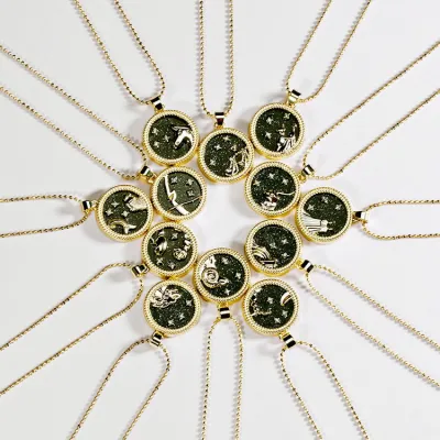 Women Fashion Simple Coin Alloy Day And Night 12 Zodiac Necklace