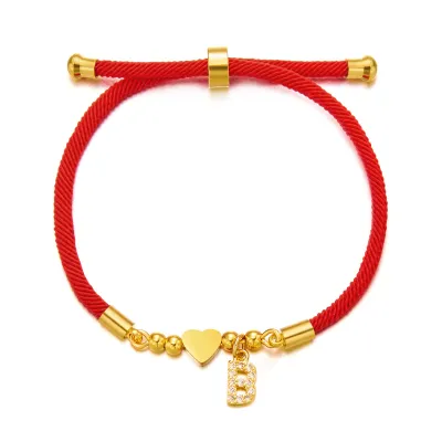 Women Fashion Elegant Zircon 26 Alphabet Red Rope Heart Bracelet