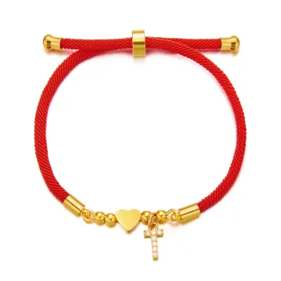Women Fashion Elegant Zircon 26 Alphabet Red Rope Heart Bracelet