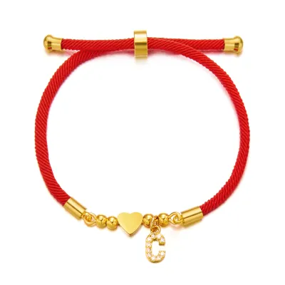 Women Fashion Elegant Zircon 26 Alphabet Red Rope Heart Bracelet