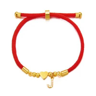 Women Fashion Elegant Zircon 26 Alphabet Red Rope Heart Bracelet