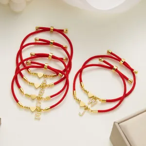 Women Fashion Elegant Zircon 26 Alphabet Red Rope Heart Bracelet