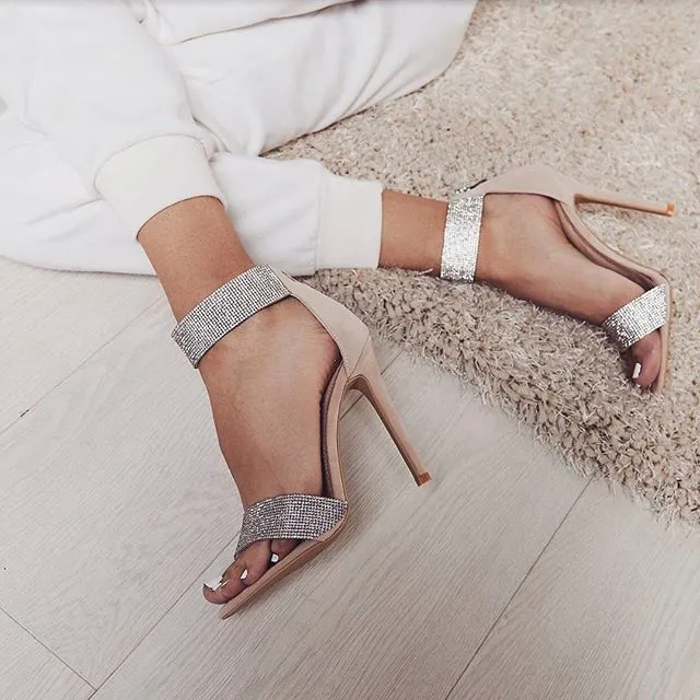 Women Fashion Rhinestone Zipper High Heeled Shoes