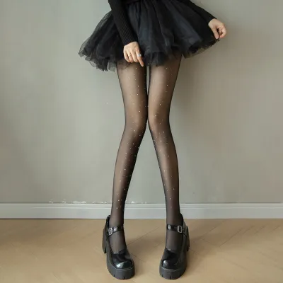 Women Fashion Sexy Solid Color Rhinestone Stockings