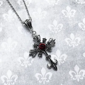 Women's Fashion Retro Gothic Ruby Cross Pendant Necklace